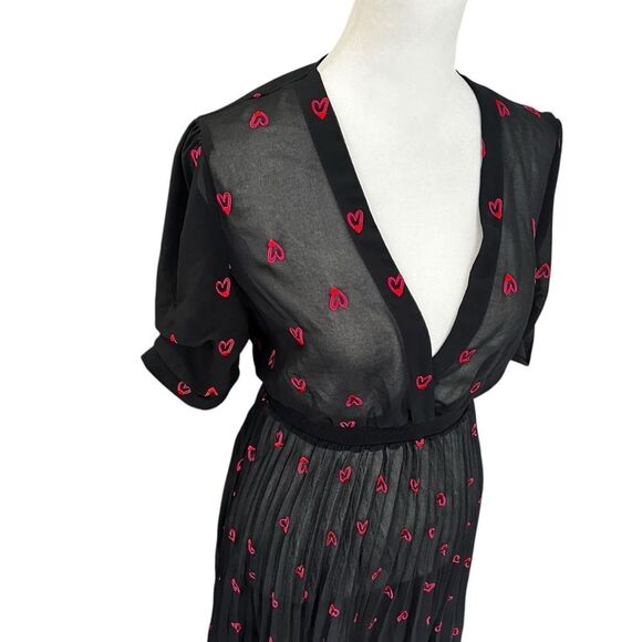 Maje Rengia Heart Print Pleated Sheer V Neck small - Picture 3 of 11